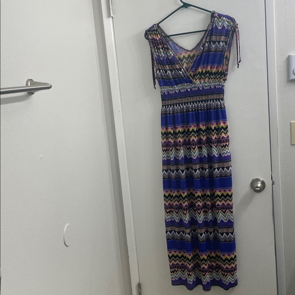 Chevron Patterned Maxi Dress - Purple, Blue, and Yellow - Picture 2 of 7